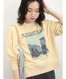 Samansa Mos2 blue | 裏毛フォトプリントコクーンプルオーバー(Tシャツ/カットソー)