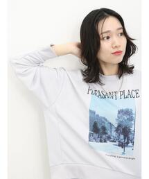 Samansa Mos2 blue | 裏毛フォトプリントコクーンプルオーバー(Tシャツ/カットソー)