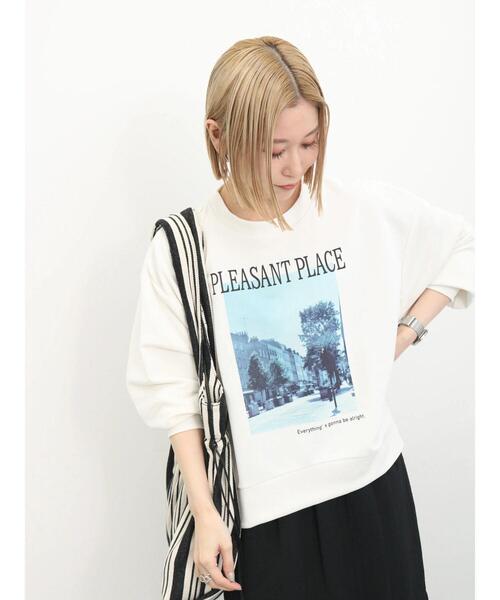 Samansa Mos2 blue（サマンサモスモスブルー）の「裏毛フォトプリントコクーンプルオーバー（Tシャツ/カットソー・レディース・シルバーグレー/ライトベージュ/オフホワイト・F）」の5枚目の写真