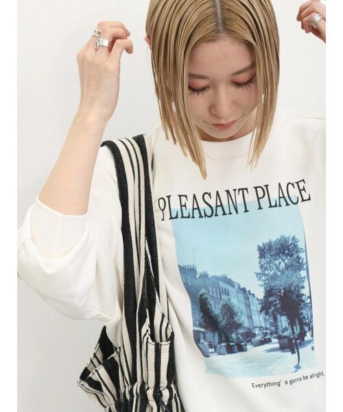 Samansa Mos2 blue（サマンサモスモスブルー）の「裏毛フォトプリントコクーンプルオーバー（Tシャツ/カットソー・レディース・シルバーグレー/ライトベージュ/オフホワイト・F）」の6枚目の写真