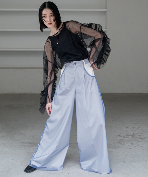 VACANCY(ヴァカンシー)の「袖フリルチュールシアートップス(Tシャツ/カットソー・レディース・ブルー/アイボリー/ブラック・FREE)」の21枚目の写真