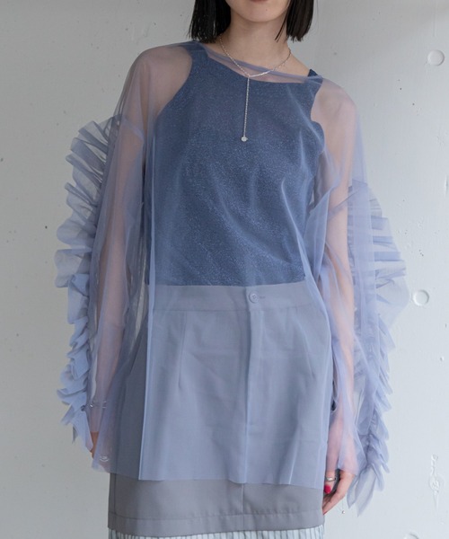 COEL 袖フリルシアーニット　未使用 袖フリルチュールシアートップス（Tシャツ/カットソー