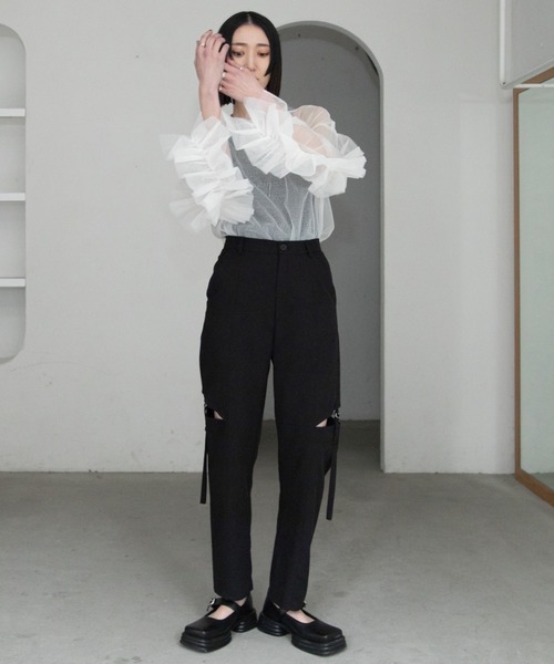 COEL 袖フリルシアーニット　未使用 袖フリルチュールシアートップス（Tシャツ/カットソー