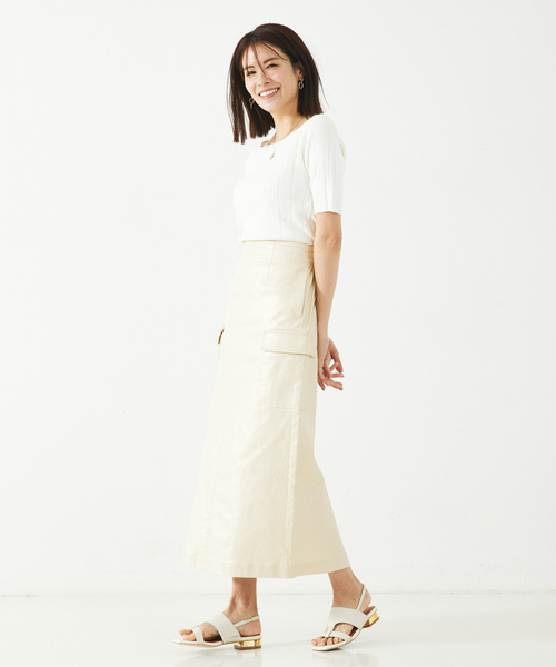 abahouse mavie（アバハウスマヴィ）の「麻タッチリブスクエアネックプルオーバー（ニット/セーター・レディース・チャコールグレー/イエロー/ホワイト・フリー）」の5枚目の写真