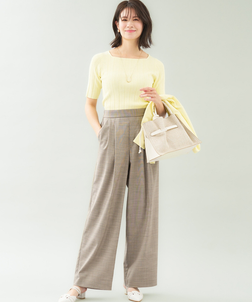 abahouse mavie（アバハウスマヴィ）の「麻タッチリブスクエアネックプルオーバー（ニット/セーター・レディース・チャコールグレー/イエロー/ホワイト・フリー）」の9枚目の写真