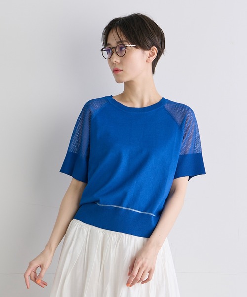 INED CLARO（イネドクラロ）の「【UVカット】シアーメッシュラグランスリーブニット（ニット/セーター・レディース・ブルー/アイボリー/チャコールグレー・フリー）」の3枚目の写真