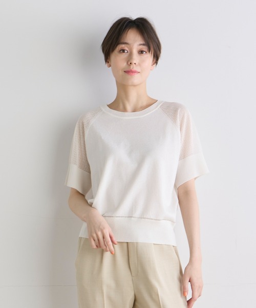 INED CLARO（イネドクラロ）の「【UVカット】シアーメッシュラグランスリーブニット（ニット/セーター・レディース・ブルー/アイボリー/チャコールグレー・フリー）」の2枚目の写真