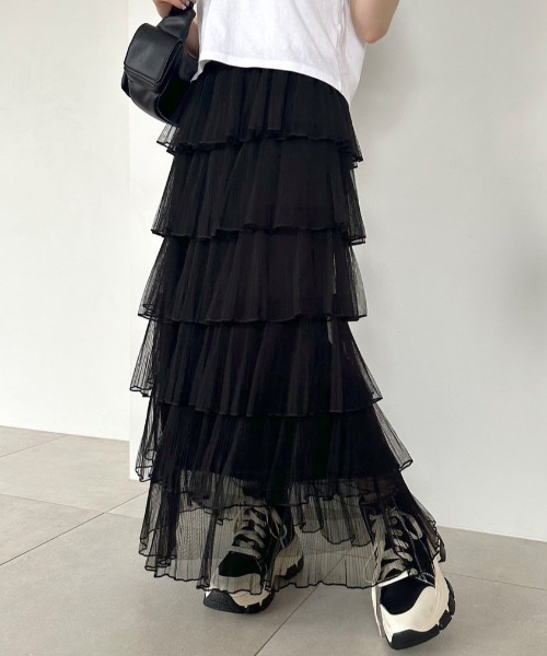 OLIVE des OLIVE（オリーブデオリーブ）の「チュールプリーツフリルティアードスカート　1041010140（スカート・レディース・ブラック/アイボリー・FREE）」の2枚目の写真