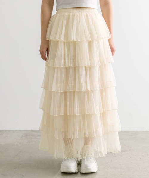 OLIVE des OLIVE（オリーブデオリーブ）の「チュールプリーツフリルティアードスカート　1041010140（スカート・レディース・ブラック/アイボリー・FREE）」の7枚目の写真