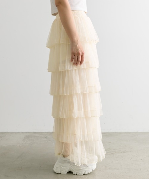 OLIVE des OLIVE（オリーブデオリーブ）の「チュールプリーツフリルティアードスカート　1041010140（スカート・レディース・ブラック/アイボリー・FREE）」の8枚目の写真