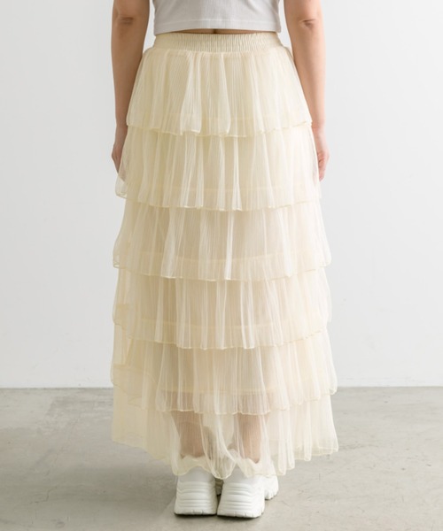 OLIVE des OLIVE（オリーブデオリーブ）の「チュールプリーツフリルティアードスカート　1041010140（スカート・レディース・ブラック/アイボリー・FREE）」の3枚目の写真