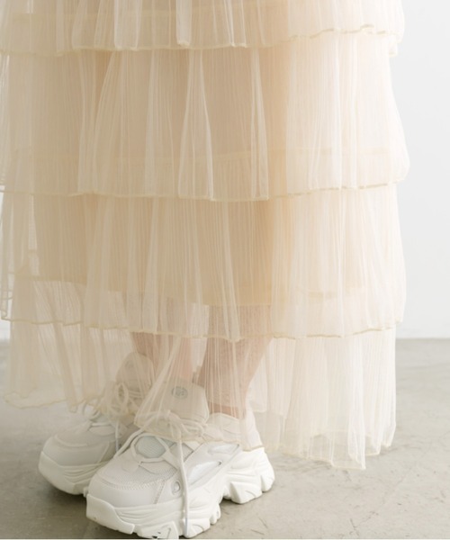 OLIVE des OLIVE（オリーブデオリーブ）の「チュールプリーツフリルティアードスカート　1041010140（スカート・レディース・ブラック/アイボリー・FREE）」の6枚目の写真