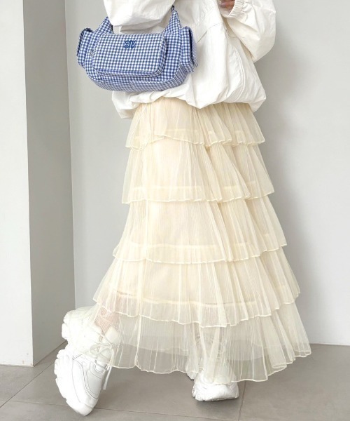 OLIVE des OLIVE（オリーブデオリーブ）の「チュールプリーツフリルティアードスカート　1041010140（スカート・レディース・ブラック/アイボリー・FREE）」の18枚目の写真