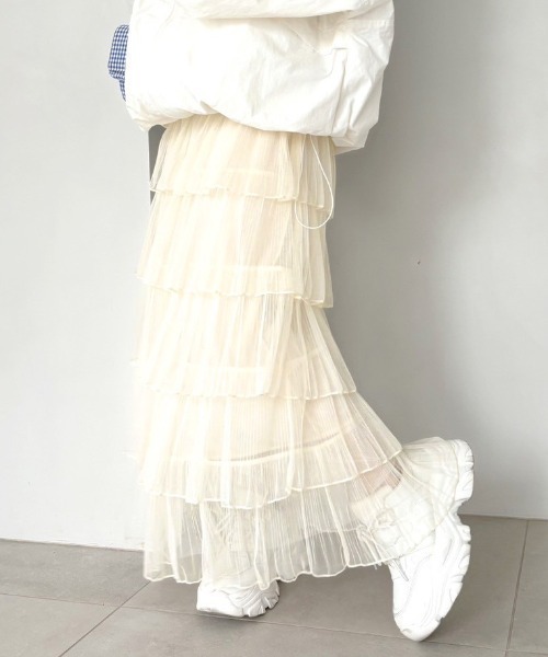 OLIVE des OLIVE（オリーブデオリーブ）の「チュールプリーツフリルティアードスカート　1041010140（スカート・レディース・ブラック/アイボリー・FREE）」の19枚目の写真