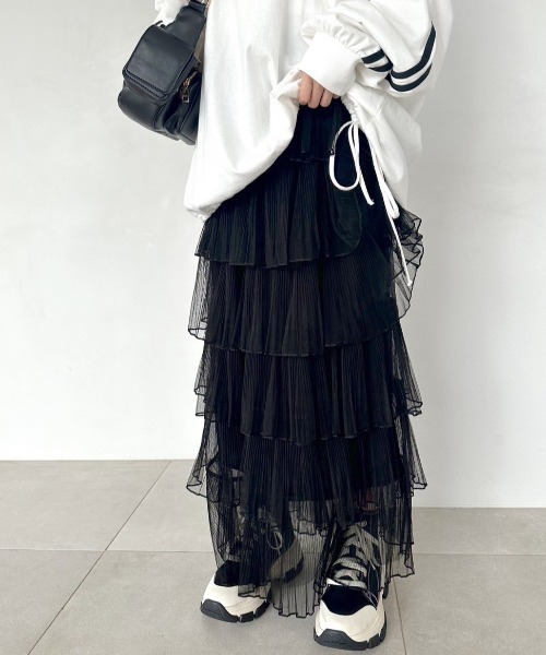 OLIVE des OLIVE（オリーブデオリーブ）の「チュールプリーツフリルティアードスカート　1041010140（スカート・レディース・ブラック/アイボリー・FREE）」の15枚目の写真