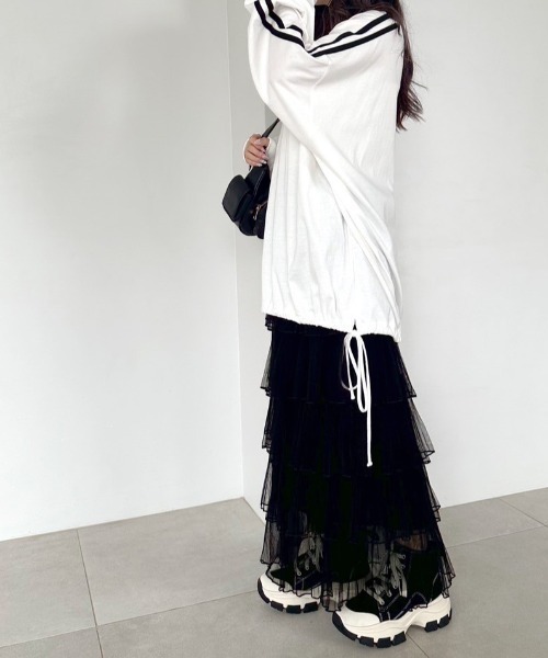 OLIVE des OLIVE（オリーブデオリーブ）の「チュールプリーツフリルティアードスカート　1041010140（スカート・レディース・ブラック/アイボリー・FREE）」の9枚目の写真