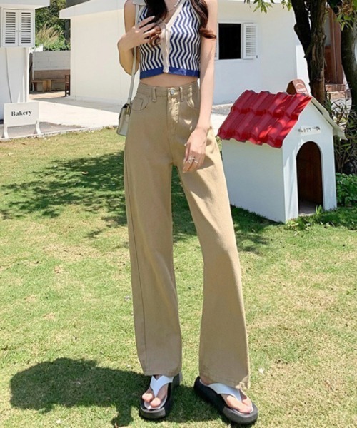 Ritzy(リッツィー)の「5色展開 ワイドストレート デニムパンツ(デニムパンツ・レディース・ブラック/ベージュ/ピンク/イエロー/グリーン・S/M/L)」の1枚目の写真