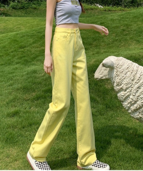 Ritzy(リッツィー)の「5色展開 ワイドストレート デニムパンツ(デニムパンツ・レディース・ブラック/ベージュ/ピンク/イエロー/グリーン・S/M/L)」の15枚目の写真