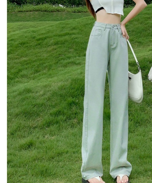 Ritzy(リッツィー)の「5色展開 ワイドストレート デニムパンツ(デニムパンツ・レディース・ブラック/ベージュ/ピンク/イエロー/グリーン・S/M/L)」の14枚目の写真