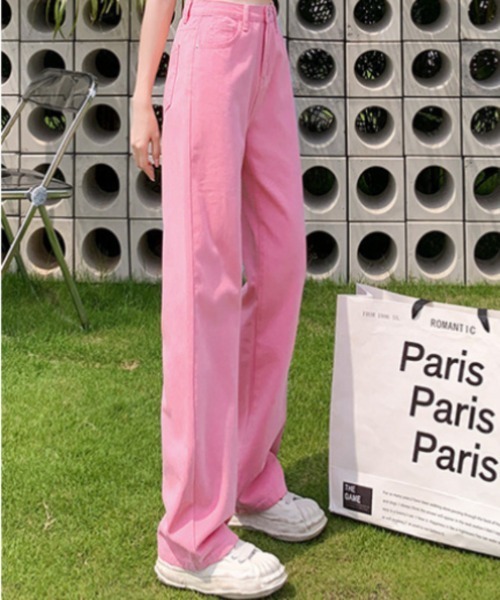 Ritzy(リッツィー)の「5色展開 ワイドストレート デニムパンツ(デニムパンツ・レディース・ブラック/ベージュ/ピンク/イエロー/グリーン・S/M/L)」の17枚目の写真