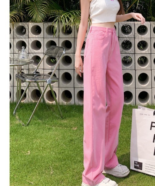 Ritzy(リッツィー)の「5色展開 ワイドストレート デニムパンツ(デニムパンツ・レディース・ブラック/ベージュ/ピンク/イエロー/グリーン・S/M/L)」の16枚目の写真