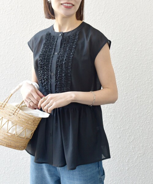 SHIPS for woman 〈手洗い可能〉ペプラムブラウス ネイビー 美品 SHIPS（シップス）の「*〈手洗い可能〉ペプラムブロードブラウス