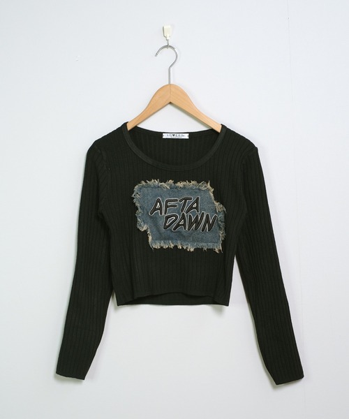 shopnikoniko(ショップニコニコ)の「デニムパッチ ショート丈 リブニットトップス クロップド丈(ニット/セーター・レディース・ホワイト/ホワイト系その他/ブラック系その他/ブラック・フリー)」の20枚目の写真