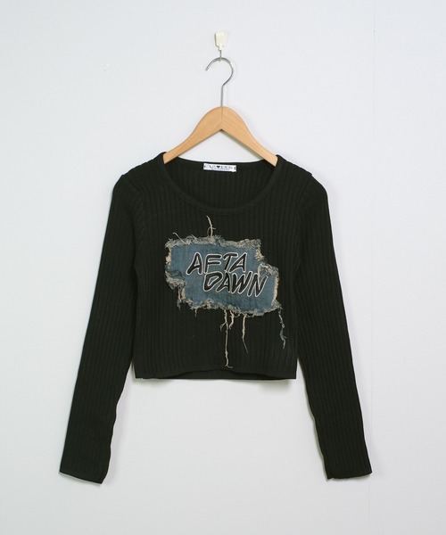 shopnikoniko(ショップニコニコ)の「デニムパッチ ショート丈 リブニットトップス クロップド丈(ニット/セーター・レディース・ホワイト/ホワイト系その他/ブラック系その他/ブラック・フリー)」の22枚目の写真