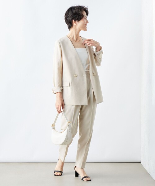 NOLLEY’S（ノーリーズ）の「《セットアップ対応》ウォッシャブルドライトロピカルVネックダブルジャケット（ノーカラージャケット・レディース・ベージュ/ネイビー・38/36）」の13枚目の写真