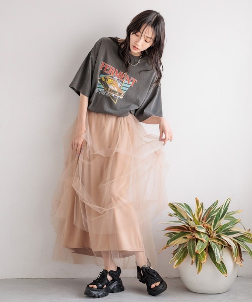 LOWRYS FARM（ローリーズファーム）の「タックチュールスカート  128229（スカート・レディース・ブラック/チャコールグレー/ブラウン・FREE）」の5枚目の写真