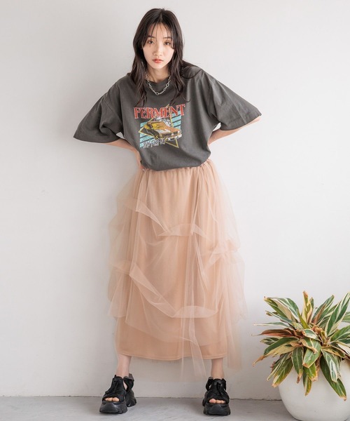 LOWRYS FARM（ローリーズファーム）の「タックチュールスカート  128229（スカート・レディース・ブラック/チャコールグレー/ブラウン・FREE）」の4枚目の写真