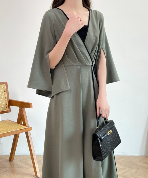 ABITOKYO(アビトーキョー)の「スリットスリーブ配色パイピングカシュクールワンピース(ワンピース・レディース・ブラウン/ブラック/グリーン・M/L)」の19枚目の写真