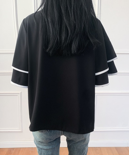 ABITOKYO(アビトーキョー)の「配色パイピングフレアスリーブキーネックブラウス(シャツ/ブラウス・レディース・ブラック/ホワイト・M/L)」の9枚目の写真