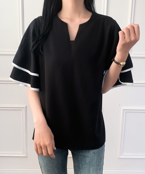 ABITOKYO(アビトーキョー)の「配色パイピングフレアスリーブキーネックブラウス(シャツ/ブラウス・レディース・ブラック/ホワイト・M/L)」の10枚目の写真