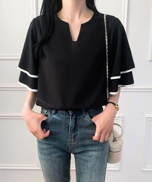 ABITOKYO(アビトーキョー)の「配色パイピングフレアスリーブキーネックブラウス(シャツ/ブラウス・レディース・ブラック/ホワイト・M/L)」の12枚目の写真