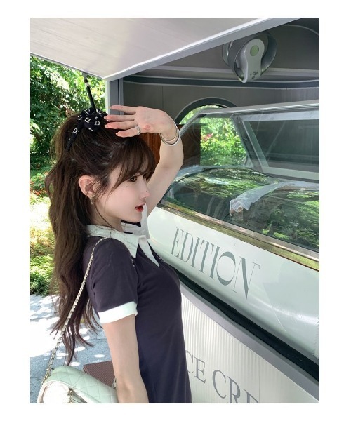 Voyage titty&Co.PETIT(ボヤージュティティアンドコープチ)の「カジュアルポロワンピース(ワンピース・レディース・ホワイト/グレー・SMALL/MEDIUM)」の10枚目の写真
