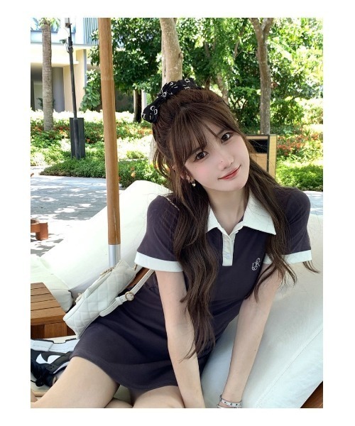 Voyage titty&Co.PETIT(ボヤージュティティアンドコープチ)の「カジュアルポロワンピース(ワンピース・レディース・ホワイト/グレー・SMALL/MEDIUM)」の6枚目の写真