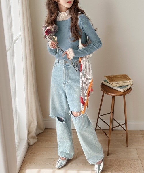 classicalelf(クラシカルエルフ)の「大人のベーシックニット。ワンポイント胸刺繍ボートネック長袖リブニット(ニット/セーター・レディース・アイボリー/グレイッシュベージュ/レッド/ブラック/ブルー・X-LARGE/SMALL/MEDIUM/LARGE)」の9枚目の写真