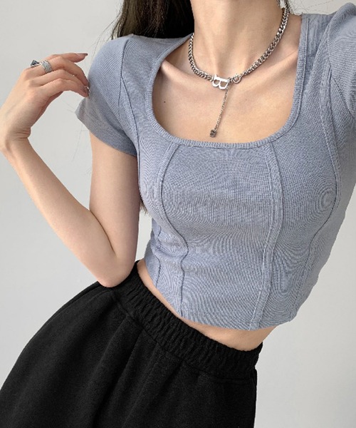 lilful(リルフル)の「スタイル盛れ スクエアネック シンプルカラーピチT(Tシャツ/カットソー・レディース・ホワイト/ライトブルー/ホワイト系その他/グリーン/アイボリー/ブラック/グレー/サックスブルー/ブルー・S/M/L)」の7枚目の写真