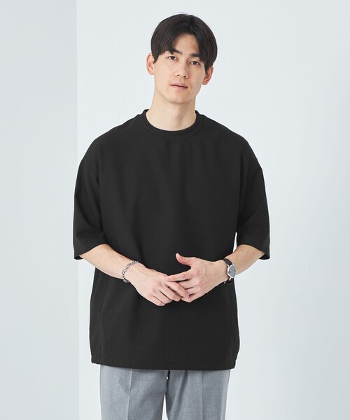 green label relaxing（グリーンレーベルリラクシング）の「DotAir ヘムコード クルーネック Tシャツ -防シワ・通気性-（Tシャツ/カットソー・メンズ・ターコイズブルー/ブラック/グレー・S/M/L/XL）」の2枚目の写真