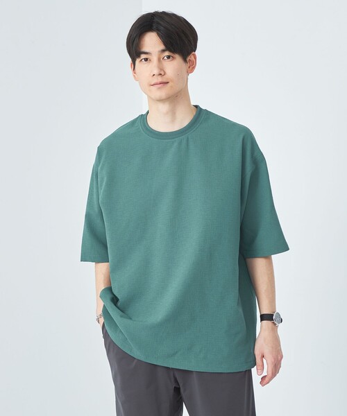 green label relaxing（グリーンレーベルリラクシング）の「DotAir ヘムコード クルーネック Tシャツ -防シワ・通気性-（Tシャツ/カットソー・メンズ・ターコイズブルー/ブラック/グレー・S/M/L/XL）」の4枚目の写真