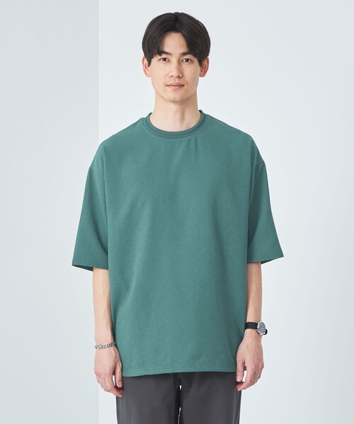 green label relaxing（グリーンレーベルリラクシング）の「DotAir ヘムコード クルーネック Tシャツ -防シワ・通気性-（Tシャツ/カットソー・メンズ・ターコイズブルー/ブラック/グレー・S/M/L/XL）」の9枚目の写真