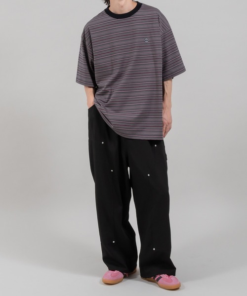 Perushu(ペルーシュ)の「ワンポイント刺繍ボーダーTシャツ(Tシャツ/カットソー・メンズ・イエロー/オレンジ/オフホワイト/チャコールグレー・SMALL/MEDIUM/LARGE)」の8枚目の写真