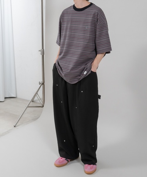 Perushu(ペルーシュ)の「ワンポイント刺繍ボーダーTシャツ(Tシャツ/カットソー・メンズ・イエロー/オレンジ/オフホワイト/チャコールグレー・SMALL/MEDIUM/LARGE)」の10枚目の写真