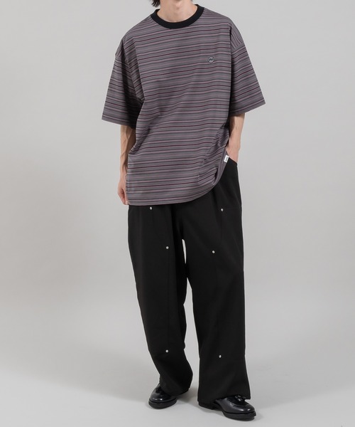 Perushu(ペルーシュ)の「ワンポイント刺繍ボーダーTシャツ(Tシャツ/カットソー・メンズ・イエロー/オレンジ/オフホワイト/チャコールグレー・SMALL/MEDIUM/LARGE)」の13枚目の写真