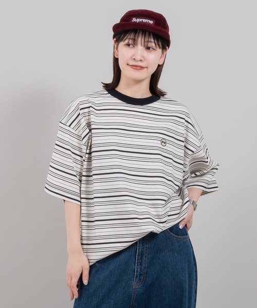 Perushu(ペルーシュ)の「ワンポイント刺繍ボーダーTシャツ(Tシャツ/カットソー・メンズ・イエロー/オレンジ/オフホワイト/チャコールグレー・SMALL/MEDIUM/LARGE)」の22枚目の写真