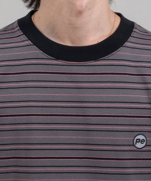 Perushu(ペルーシュ)の「ワンポイント刺繍ボーダーTシャツ(Tシャツ/カットソー・メンズ・イエロー/オレンジ/オフホワイト/チャコールグレー・SMALL/MEDIUM/LARGE)」の18枚目の写真