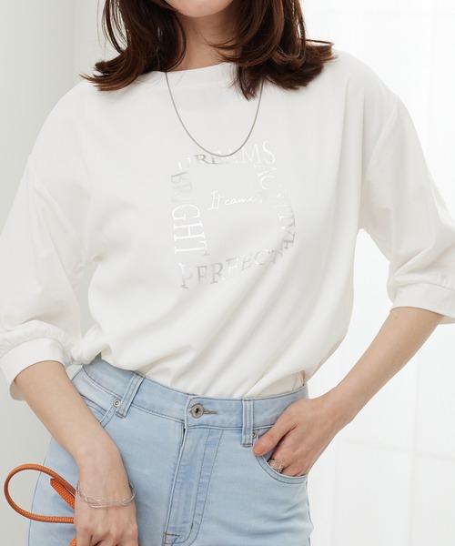 BELLUNA PLUS(ベルーナ)の「異素材使いロゴデザインプルオーバー(Tシャツ/カットソー・レディース・ブルーグレー/カーキ/オフホワイト/チャコール・MEDIUM/LARGE/X-LARGE)」の5枚目の写真