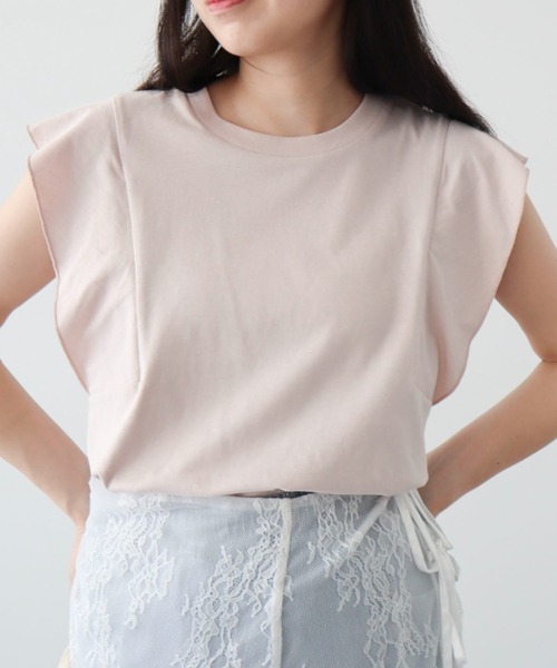 Sugar spoon(シュガースプーン)の「・SUGAR SPOON<COOL>フレンチスリーブTEE(Tシャツ/カットソー・レディース・ライトグレー/ライトピンク/ブラック/ブルー/オフホワイト/チャコールグレー・FREE)」の6枚目の写真