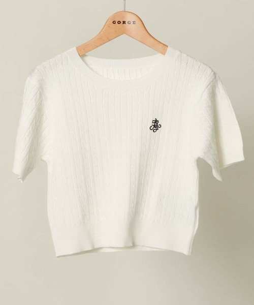 GORGE（ゴージ）の「ケーブルニット刺しゅうプルオーバー（Tシャツ/カットソー・レディース・ピンク/オフホワイト/ネイビー/グレー・F）」の2枚目の写真